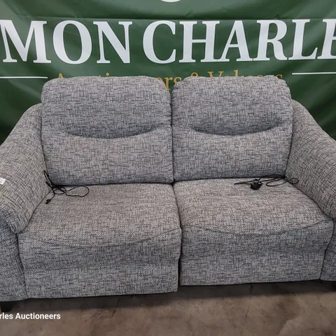 QUALITY BRITISH DESIGNER G PLAN STRATFORD POWER RECLINING TWO SEATER SOFA REED PEWTER FABRIC