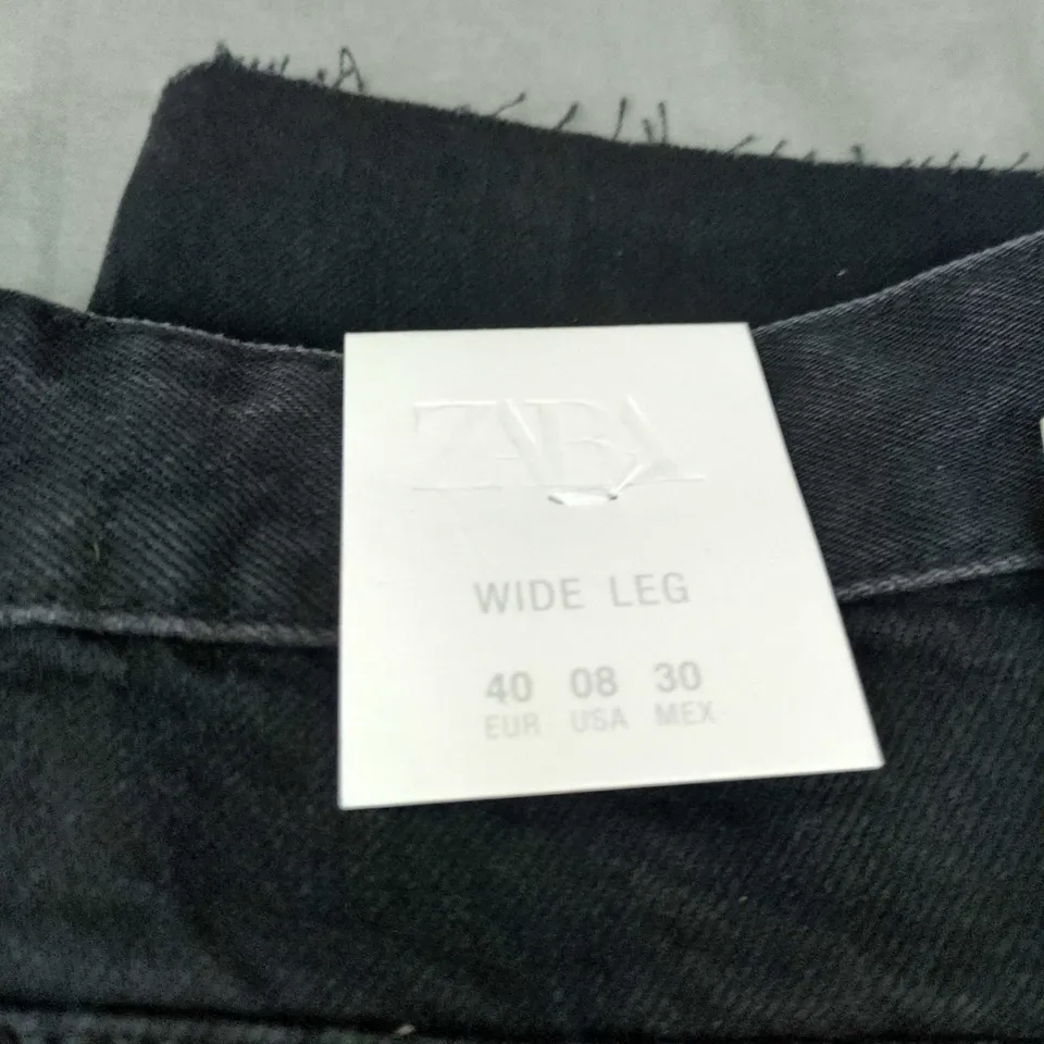 ZARA WOMEN'S WIDE LEG JEANS - DARK WASH, UK 12 