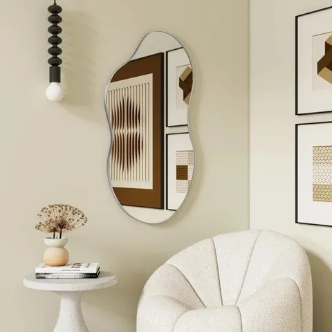 BOXED ASYMMETRIC METAL FRAMED WALL ACCENT MIRROR 