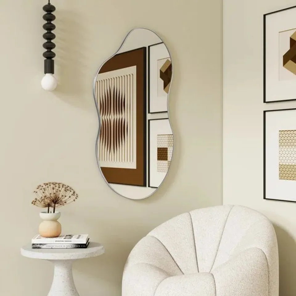 BOXED ASYMMETRIC METAL FRAMED WALL ACCENT MIRROR 