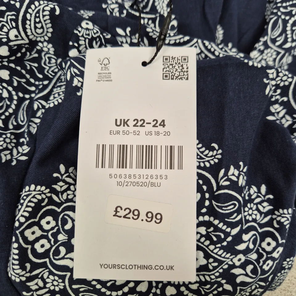 YOURS CLOTHING NAVY PAISLEY PRINT DRESS UK 22-24