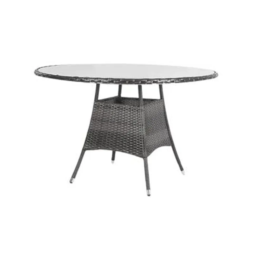 BOXED 135CM PATIO ROUND RATTAN DINING TABLE FOR 6 PEOPLE - GREY (2 BOXES)