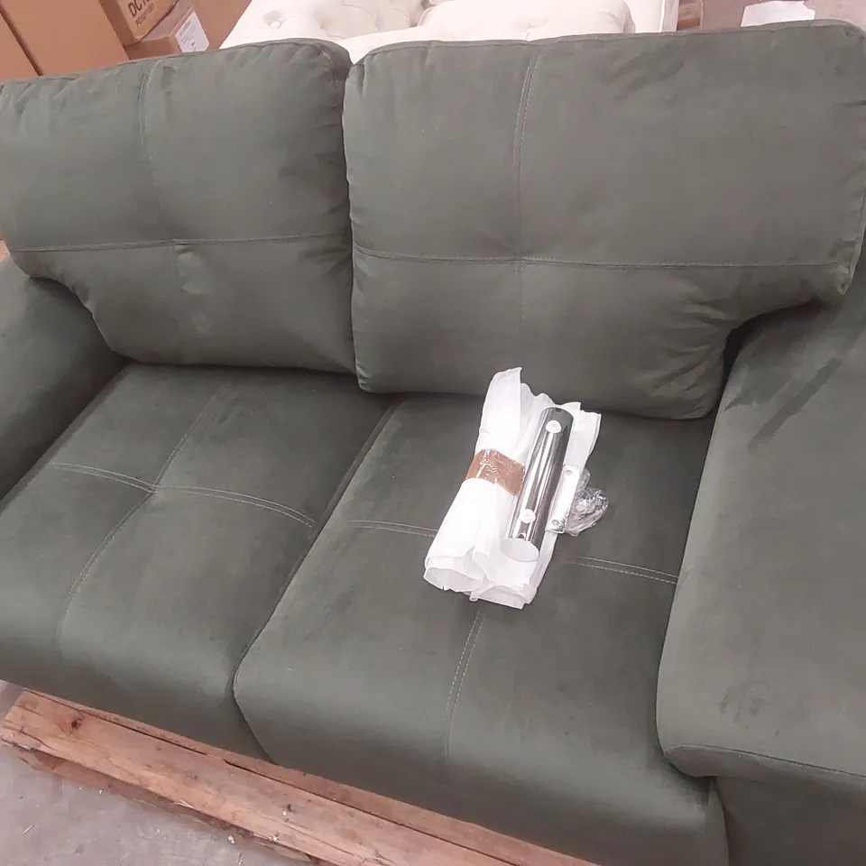 QUALITY DESIGNER 2-SEATER GREEN VELVET UPHOLSTERED SOFA