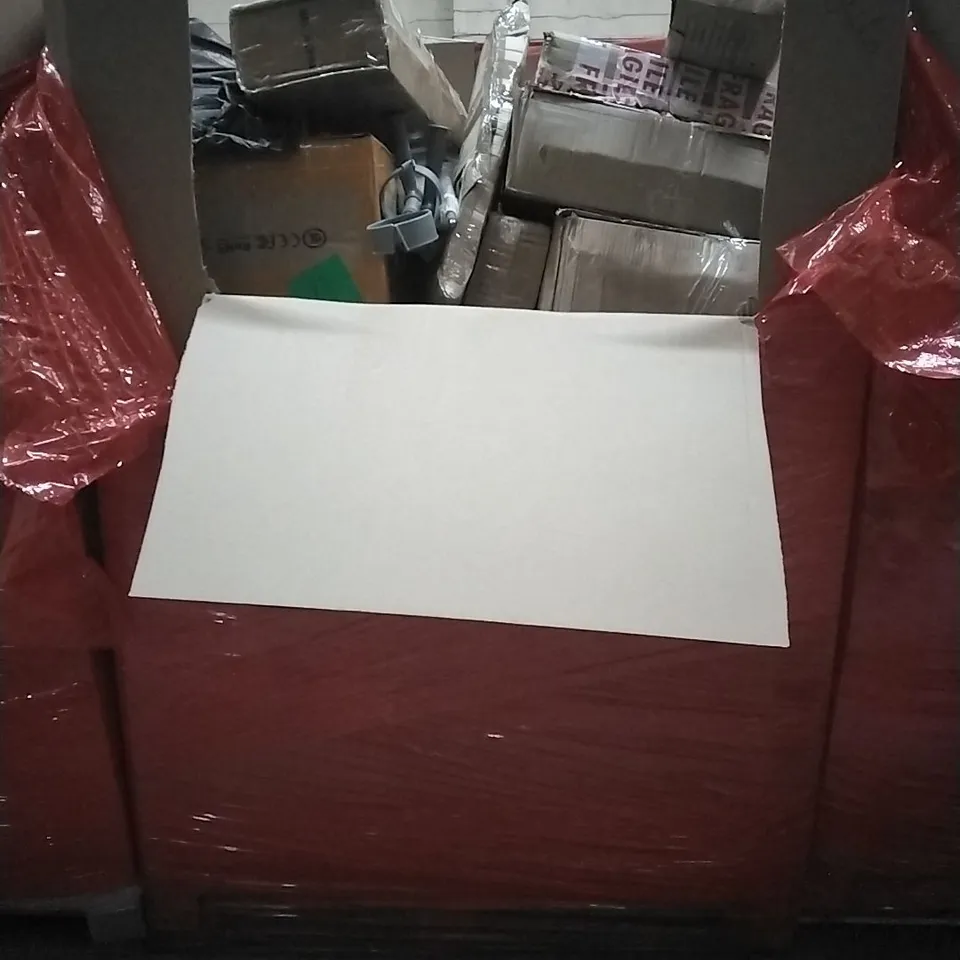 PALLET OF HOUSEHOLD ITEMS TO INCLUDE CLOTHES AIRER, CRUTCHES,UMBRELLA, SHOWER SIDE BAR SET AND OTHER ASSORTED ITEMS...