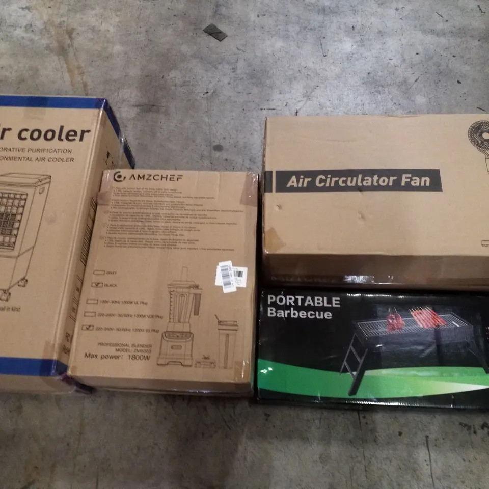 PALLET CONTAINING ASSORTED PRODUCTS INCLUDING AIR COOLER, PROFESSIONAL BLENDER, PORTABLE BARBECUE, SLOW JUICER & AIR CIRCULATOR FAN