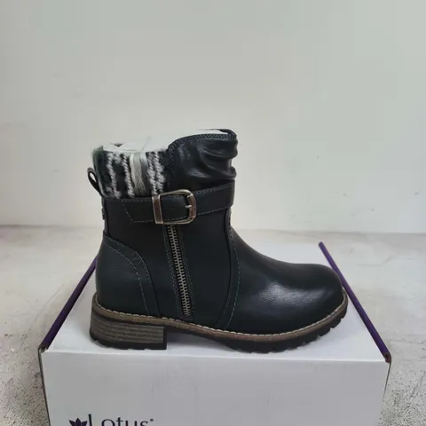 BOXED PAIR OF LOTUS TRIANA NAVY ANKLE BOOT (EU 36)
