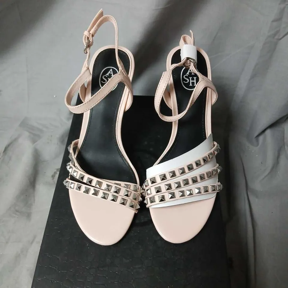 ASH HELLO POWDER SANDALS - NUDE PINK LEATHER, STUDDED STRAPS, UK 4 (EU 37)