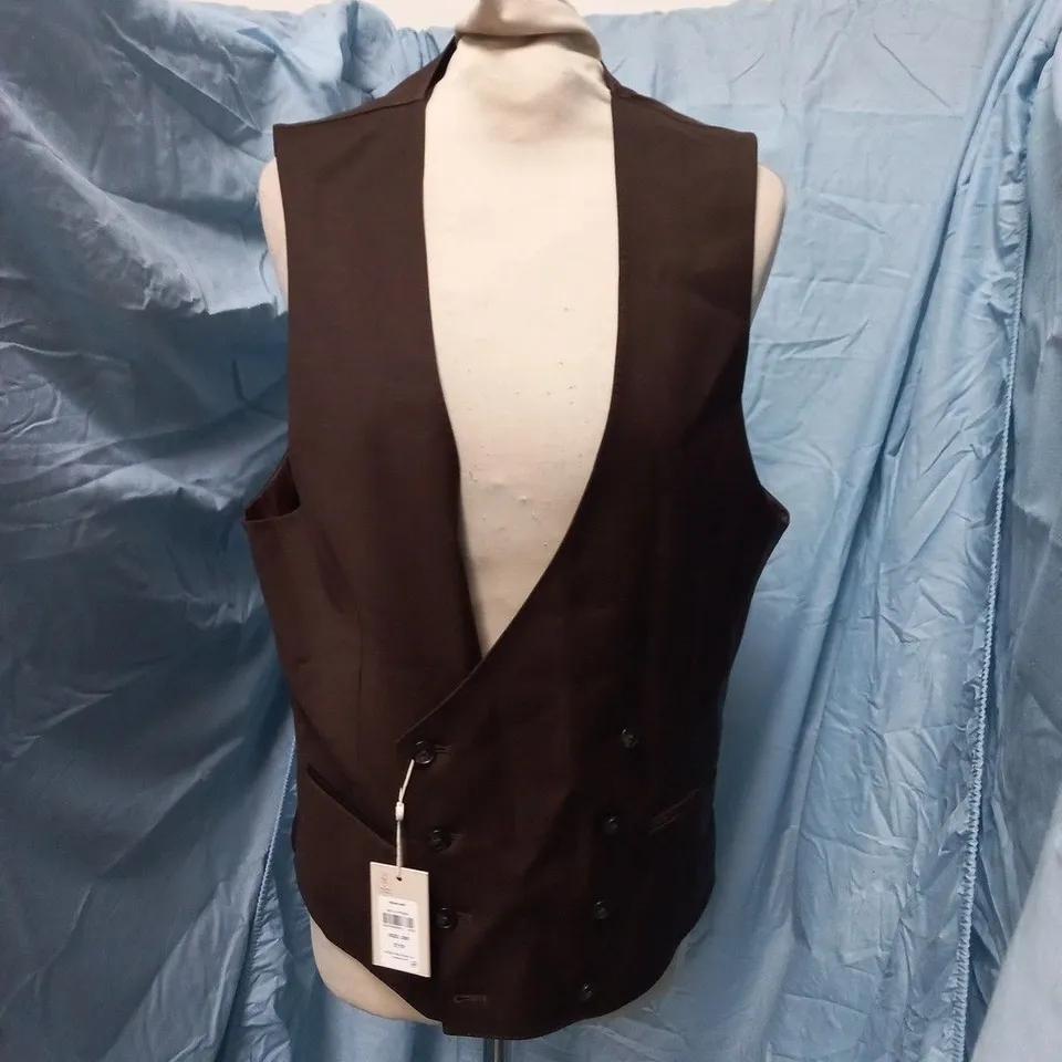 MOSS BROWN WOOL-BLEND WAISTCOAT – TAILORED FIT, UK 38R