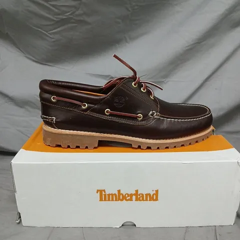 TIMBERLAND LEATHER MOC TOE BOOTS – DARK BROWN, MEN’S FOOTWEAR - SIZE 12.5