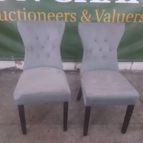 SET OF 2 NEW KENSINGTON GREY VELVET BUTTON BACK DINING CHAIR (BLACK LEG)