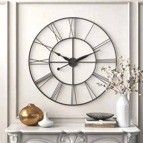 BOXED DAEMON SILENT BLACK GREY WALL CLOCK