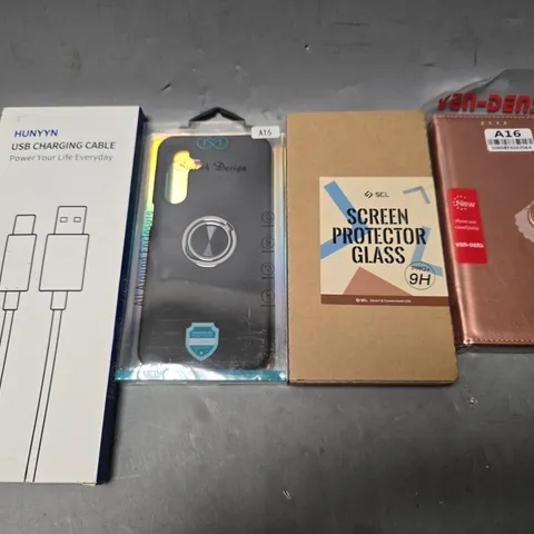APPROXIMATELY 14 ASSORTED ITEMS TO INCLUDE - PHONE CASES , SCL SCREEN PROTECTOR , HUNYYN USB CHARGING CABLE ETC