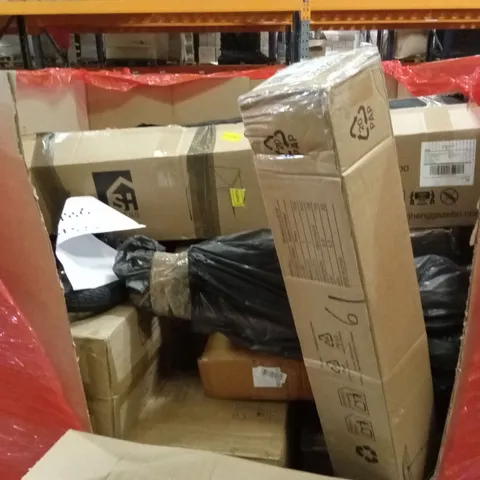 PALLET OF ASSORTED HOUSEHOLD GOODS AND PRODUCTS TO INCLUDE; SCOOTER, PARASOL, GAZEBO ETC