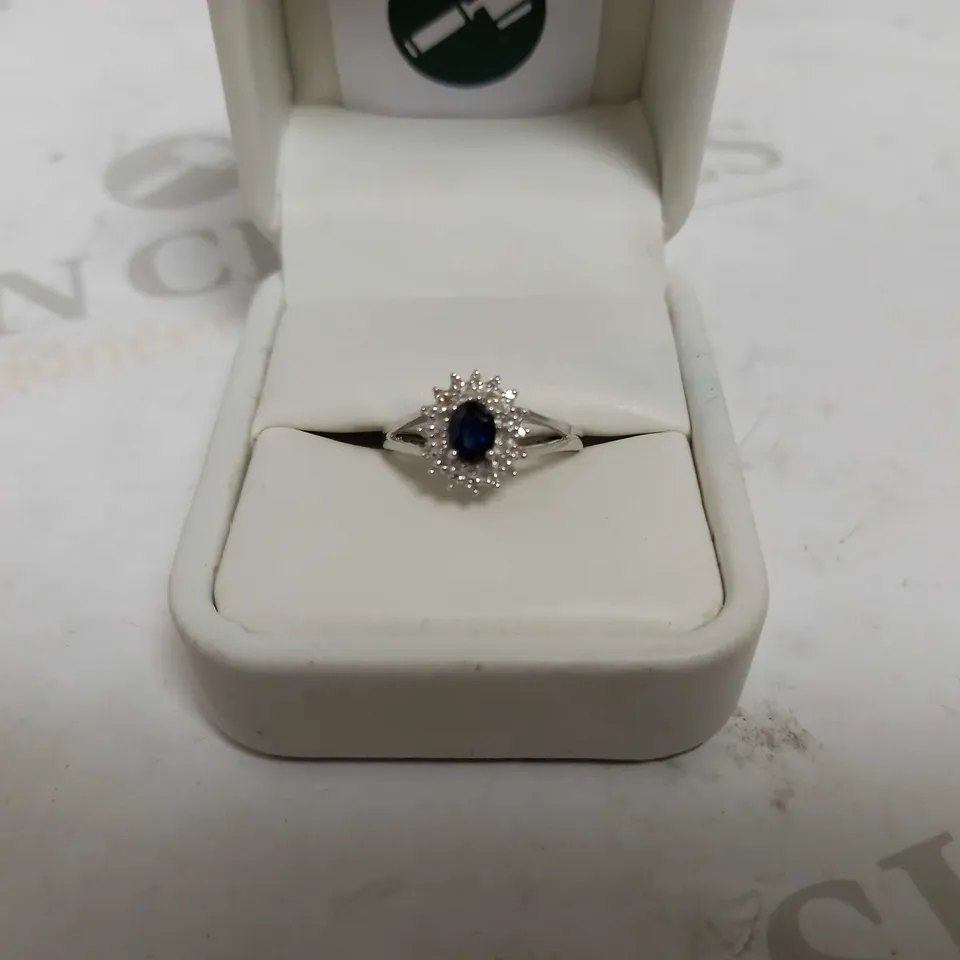 DESIGNER 9CT WHITE GOLD GARNET AND DIAMONDS HALO RING