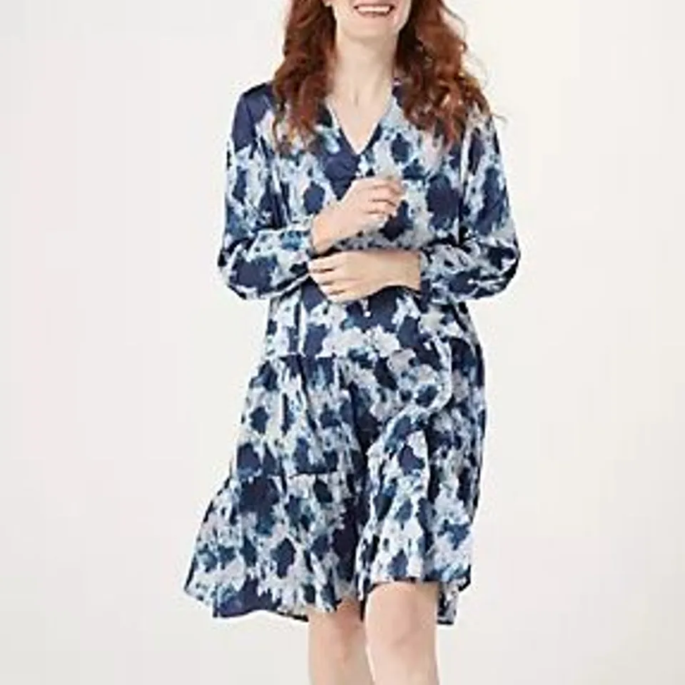 FRANK USHER PRINTED SWING DRESS NAVY MIX - SIZE LARGE