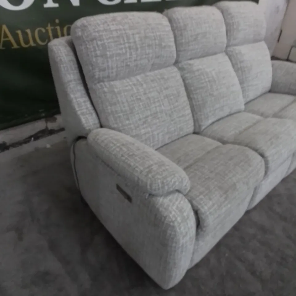 DESIGNER G PLAN MADE KINGSBURY SHORE OATMEAL FABRIC ELECTRIC RECLINING THREE SEATER SOFA