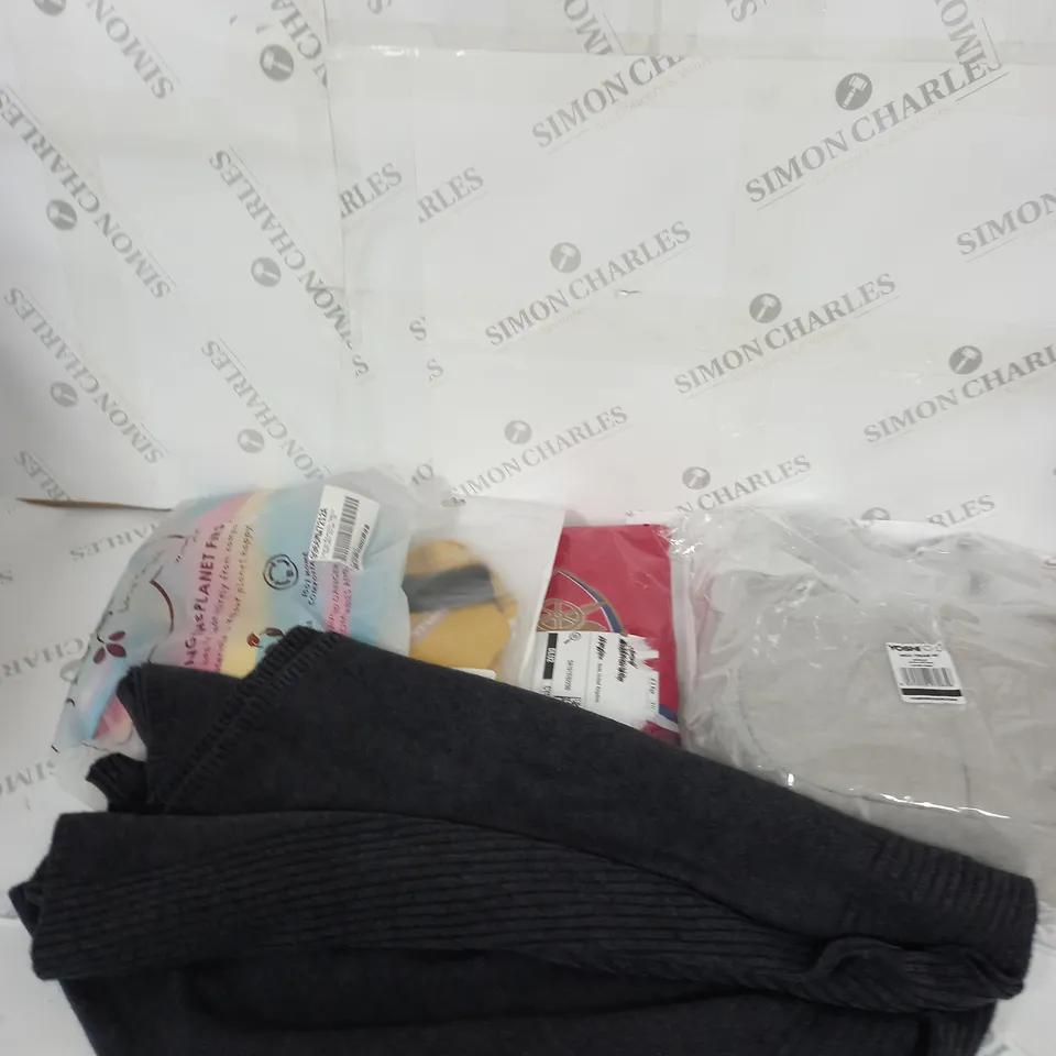 LARGE BOX OF ASSORTED CLOTHING ITEMS IN VARIOUS COLOURS AND SIZES INCLUDING TROUSERS , TOPS AND JUMPERS 