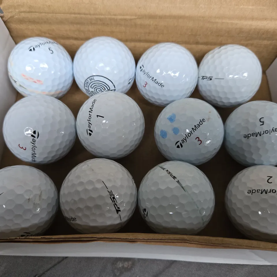 BOX OF APPROXIMATELY 12 ASSORTED GOLF BALLS