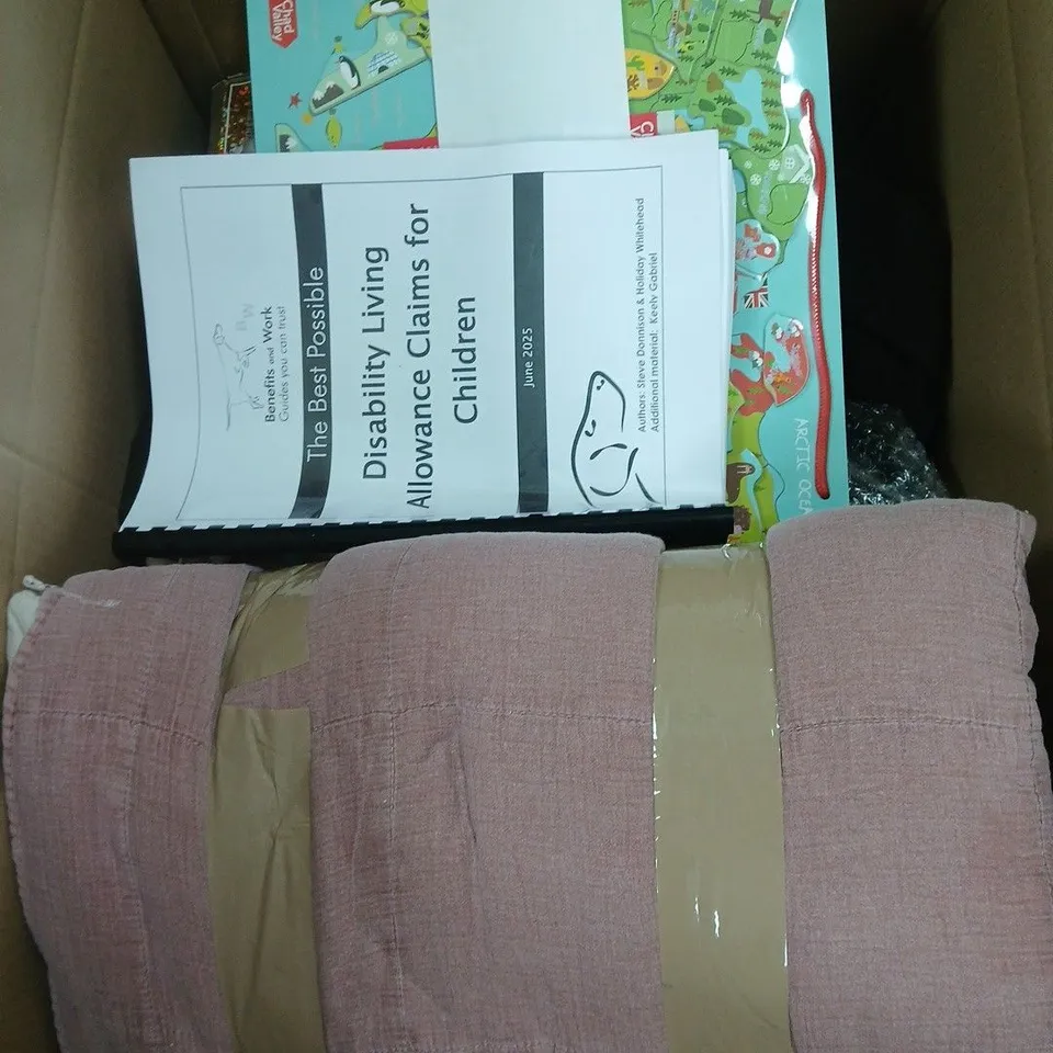 BOX OF APPROXIMATELY 10 ASSORTED ITEMS INCLUDING SOME SLIP ON SHOES, SOME GARNIER NUTRISSE PERMANENT HAIR COLOUR AND SOME LUXURY CHRISTMAS CARDS