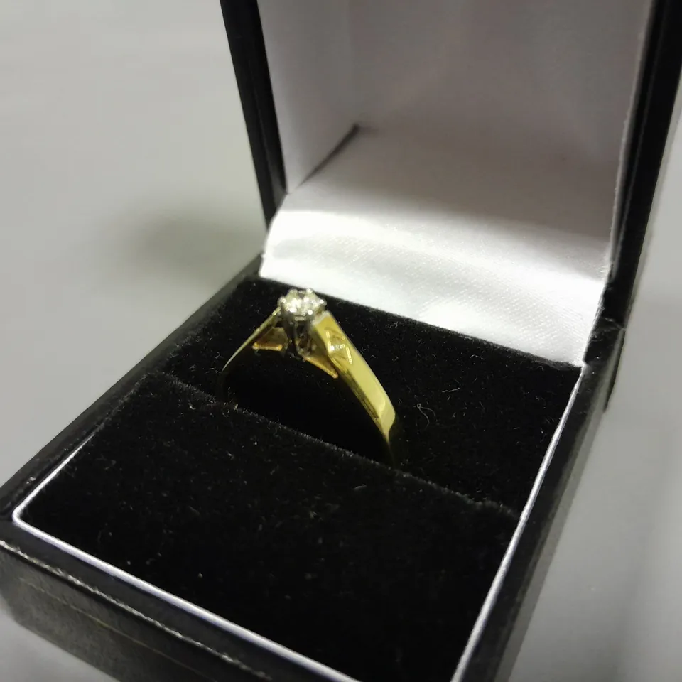 9CT GOLD SOLITAIRE RING SET WITH NATURAL DIAMONDS