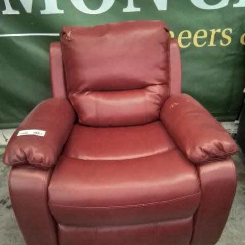 DESIGNER MANUAL RECLINING EASY CHAIR RED FAUX LEATHER