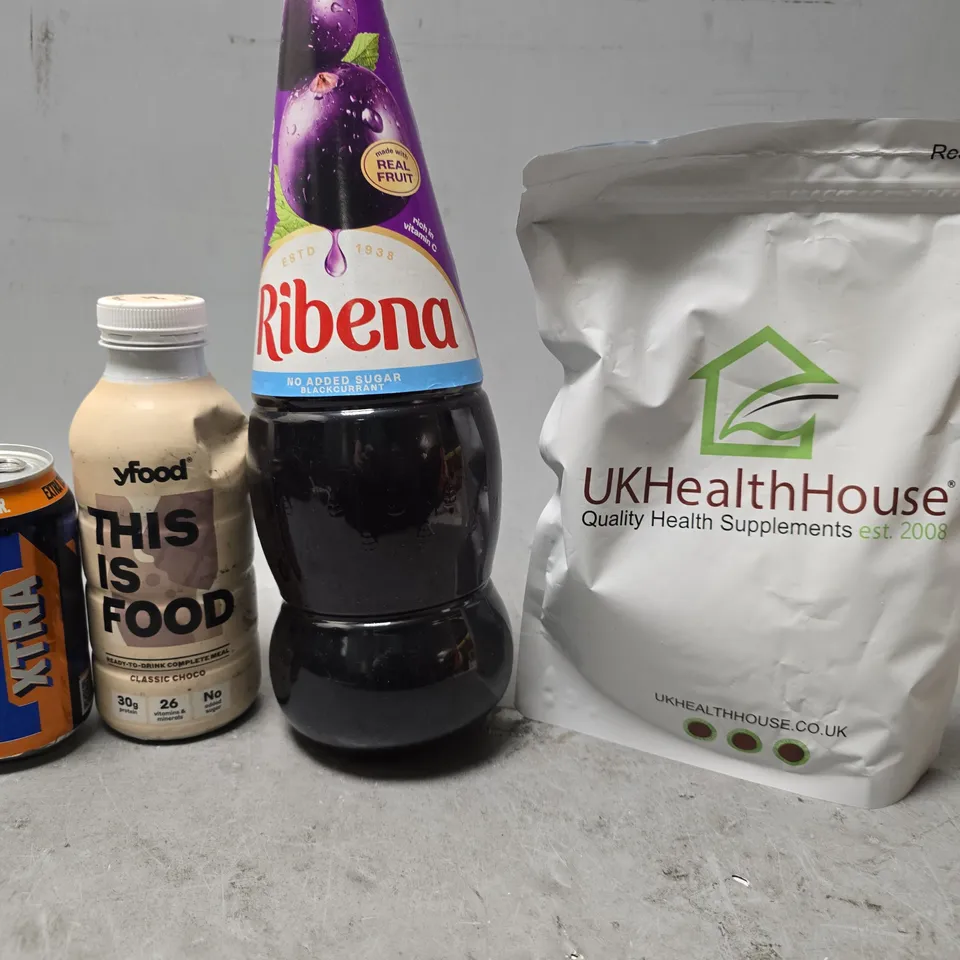 APPROXIMATELY 9 ASSORTED FOOD & DRINK ITEMS TO INCLUDE - RIEBNA , YFOOD , IRN BRU XTRA ETC