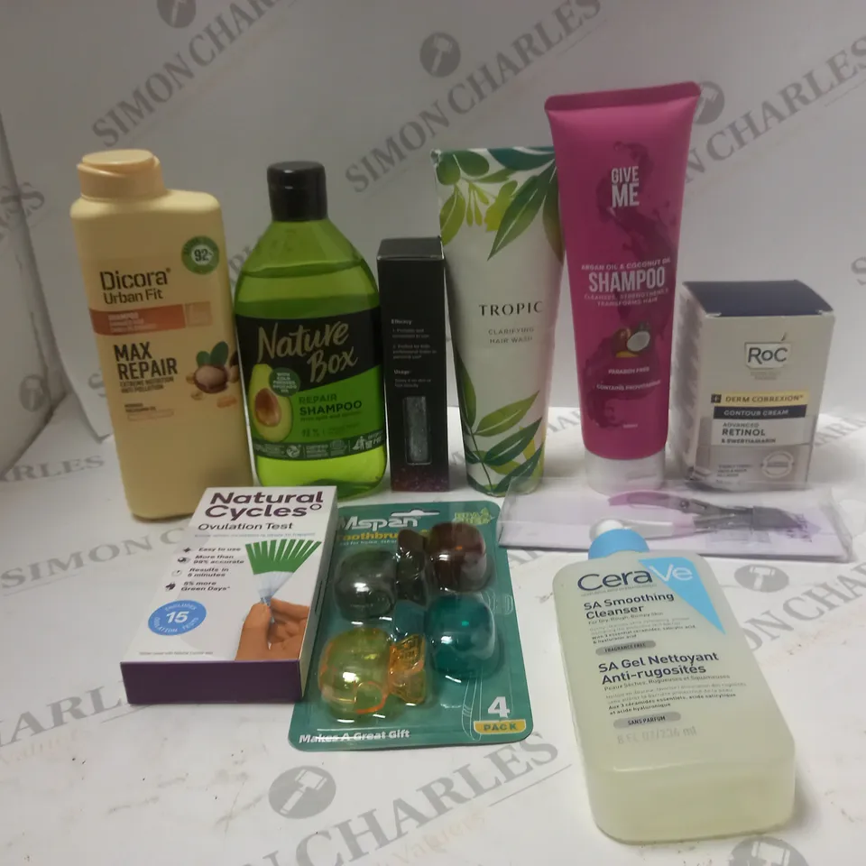 LOT OF ASSORTED COSMETIC ITEMS TO INCLUDE SHAMPOO'S, CONTOUR CREAM AND OVULATION TESTS