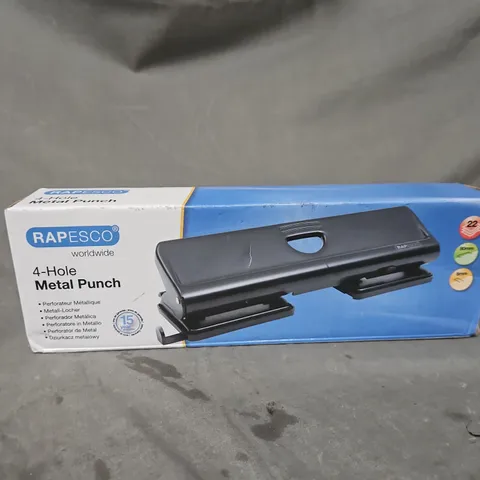 BOX OF APPROXIMATELY 10 ASSORTED HOUSEHOLD ITEMS TO INCLUDE RAPESCO 4-HOLE METAL PUNCH (BOXED) + BONTEC MONITOR STAND (BOXED) + NOVELTY WATER BOTTLE 
