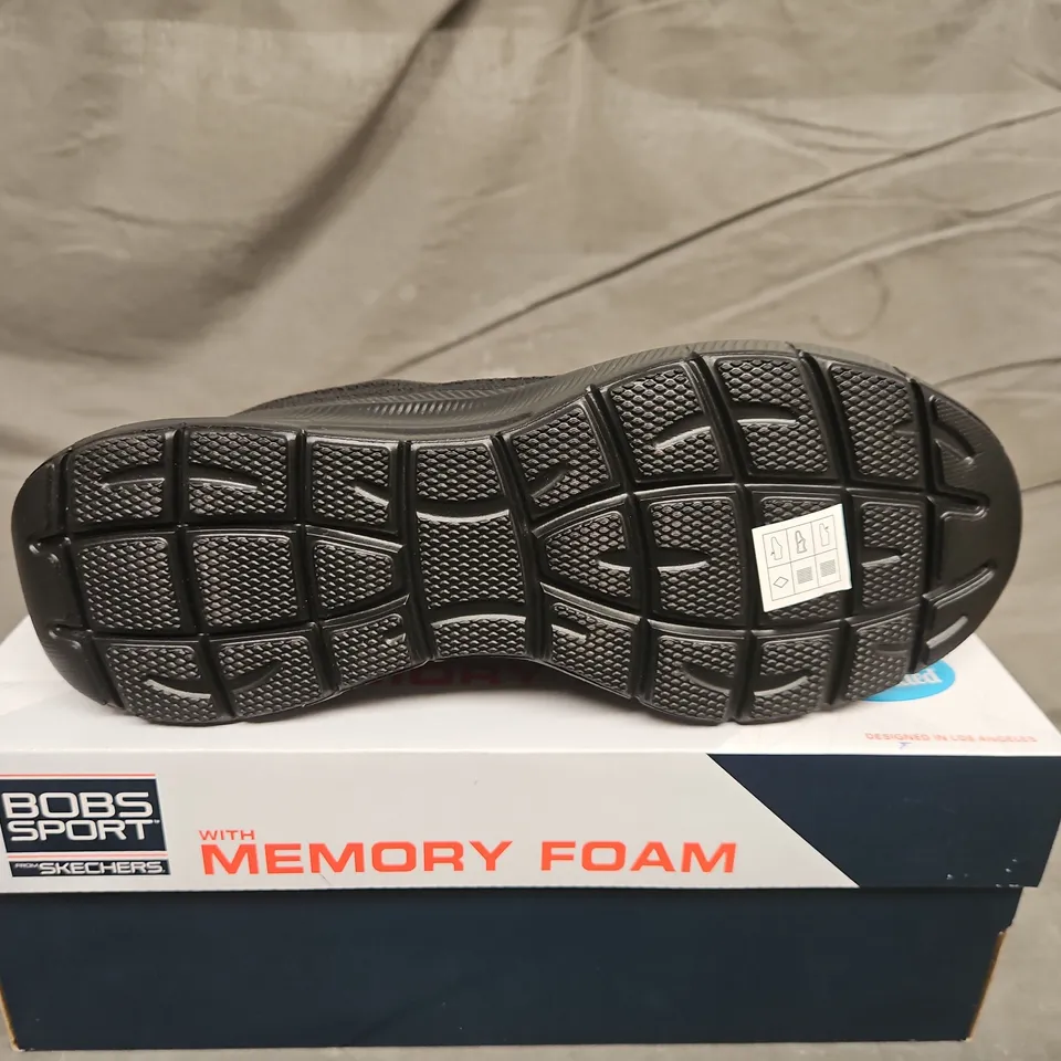 BOXED PAIR OF SKECHERS BOBS SPORT BLACK TRAINERS -  SIZE 7