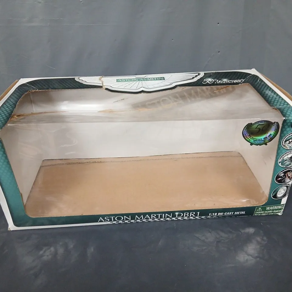 ASTON MARTIN DBR1 1:18 DIE-CAST MODEL CAR – GREEN, 50TH ANNIVERSARY BOXED DISPLAY