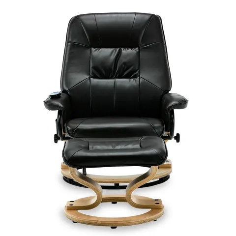 BOXED DESIGNER BLACK LEATHER SWIVEL MASSAGE RECLINER CHAIR (1 BOX)