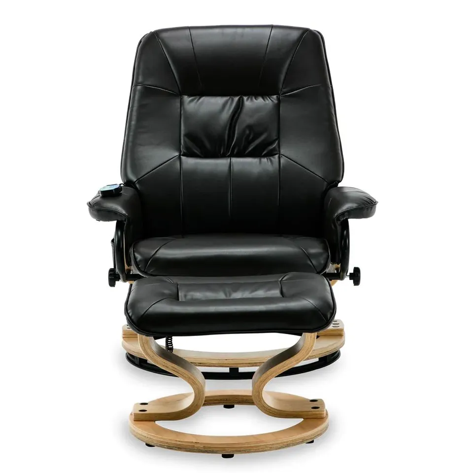 BOXED DESIGNER BLACK LEATHER SWIVEL MASSAGE RECLINER CHAIR (1 BOX) RRP £339.99