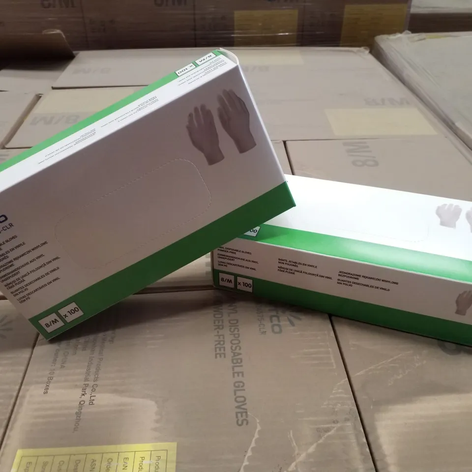 PALLET OF APPROXIMATELY 56 INTCO VINYL DISPOSABLE GLOVES 100PK BOXES - MEDIUM