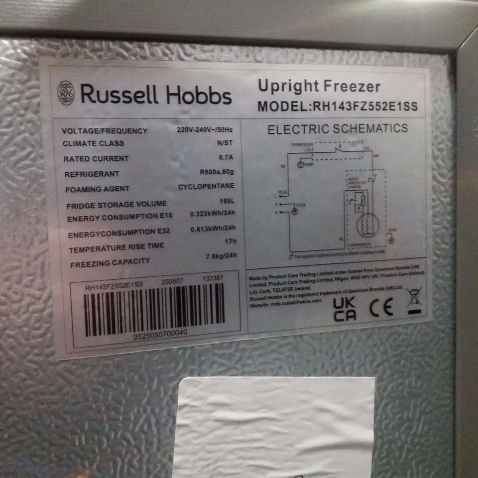 RUSSELL HOBBS RH143FZ552E1SS FREESTANDING UPRIGHT FREEZER