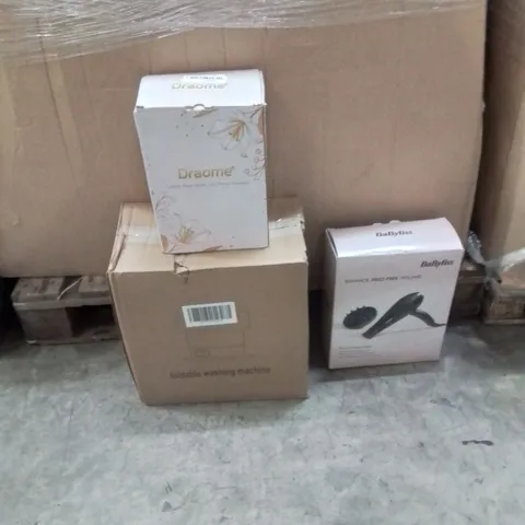 PALLET CONTAINING A LARGE QUANTITY OF ELECTRICAL PRODUCTS TO INCLUDE;FOLDABLE WASHING MACHINE,HEAT MELTS MACHINE,HAIR DRYER 