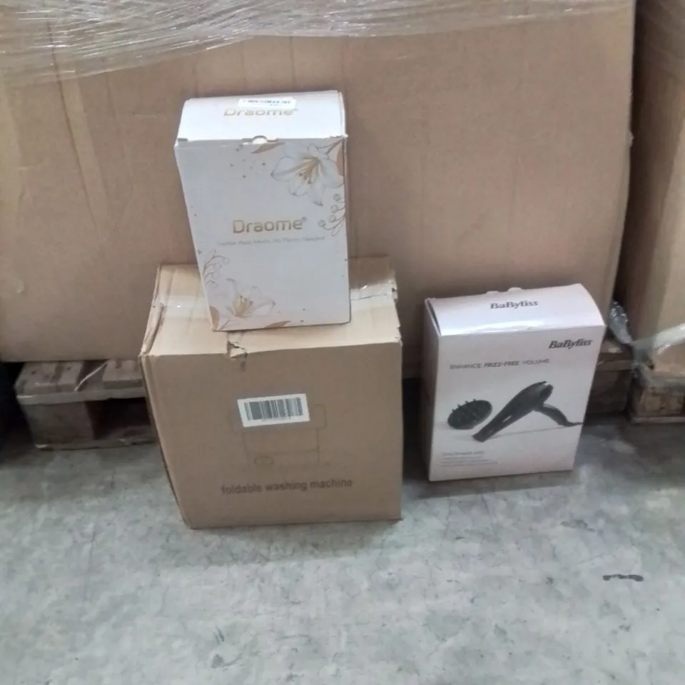 PALLET CONTAINING A LARGE QUANTITY OF ELECTRICAL PRODUCTS TO INCLUDE;FOLDABLE WASHING MACHINE,HEAT MELTS MACHINE,HAIR DRYER 