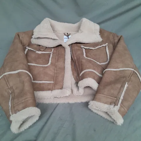 BERSHKA CROPPED JACKET IN TAN BROWN SIZE S