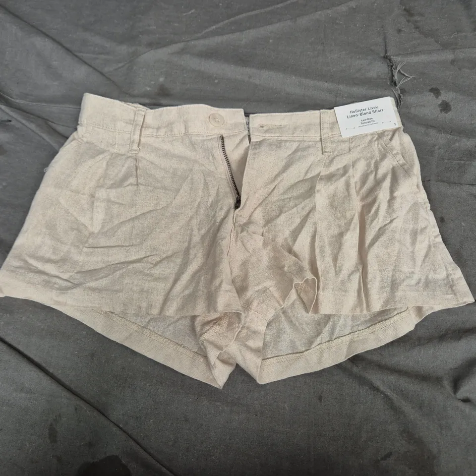 HOLLISTER LIVVY LINEN-BLEND SHORT – SIZE S, BEIGE, LOW-RISE TAILORED FIT