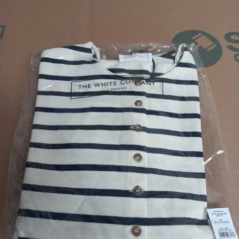 THE WHITE COMPANY JERSEY STRIPE BUTTON-THROUGH TOP – NAVY STRIPE – XS