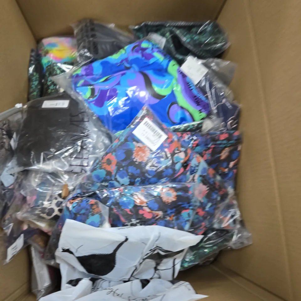 LARGE BOX OF APPROX 20 ASSORTED CLOTHING ITEMS IN VARIOUS STYLES, SIZES AND COLORS - COLLECTION ONLY