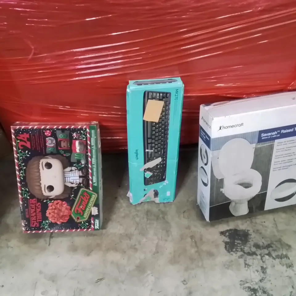 PALLET OF ASSORTED HOUSEHOLD GOODS AND PRODUCTS TO INCLUDE;STRANGER THINGS FUNKY POP ADVENT CALENDAR,MONITOR,TOILET SEAT