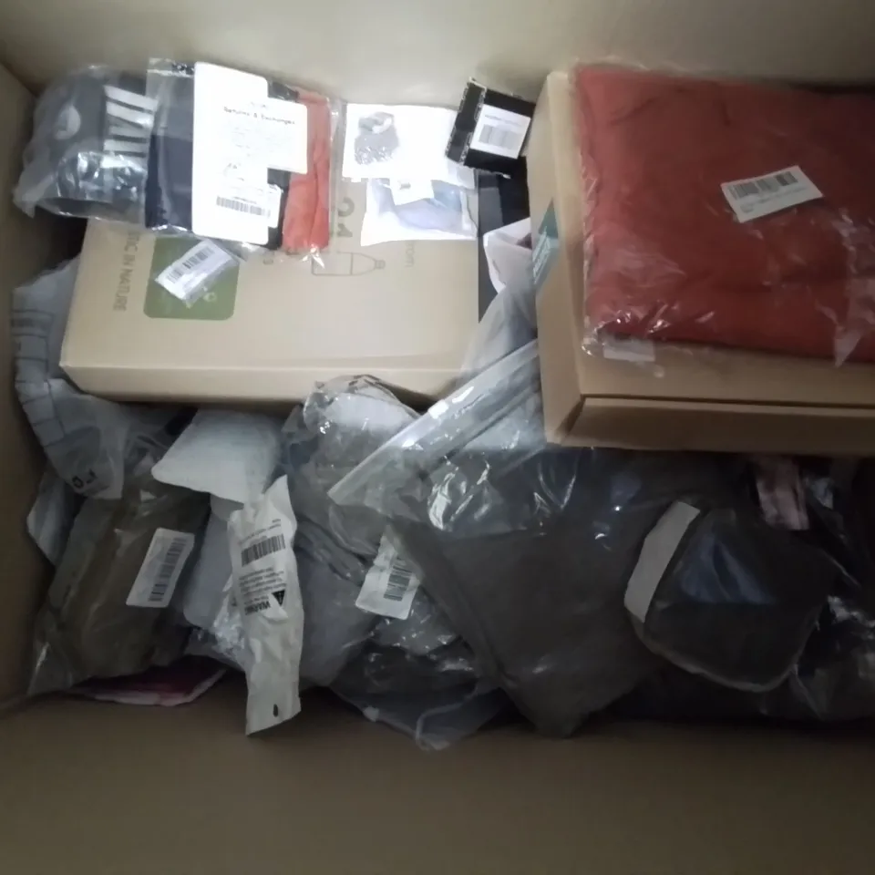 BOX CONTAINING LARGE AMOUNT OF MIXED FASHION ITEMS, SILVER PLATE AND COSTUME JEWELLERY, CLOTHING ITEMS ETC.