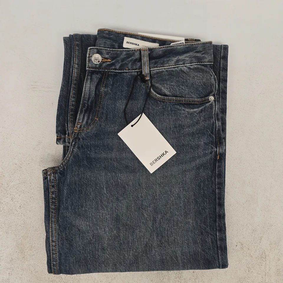 BERSHKA WIDE LOW WAIST TALL JEANS IN BLUE SIZE UK 12