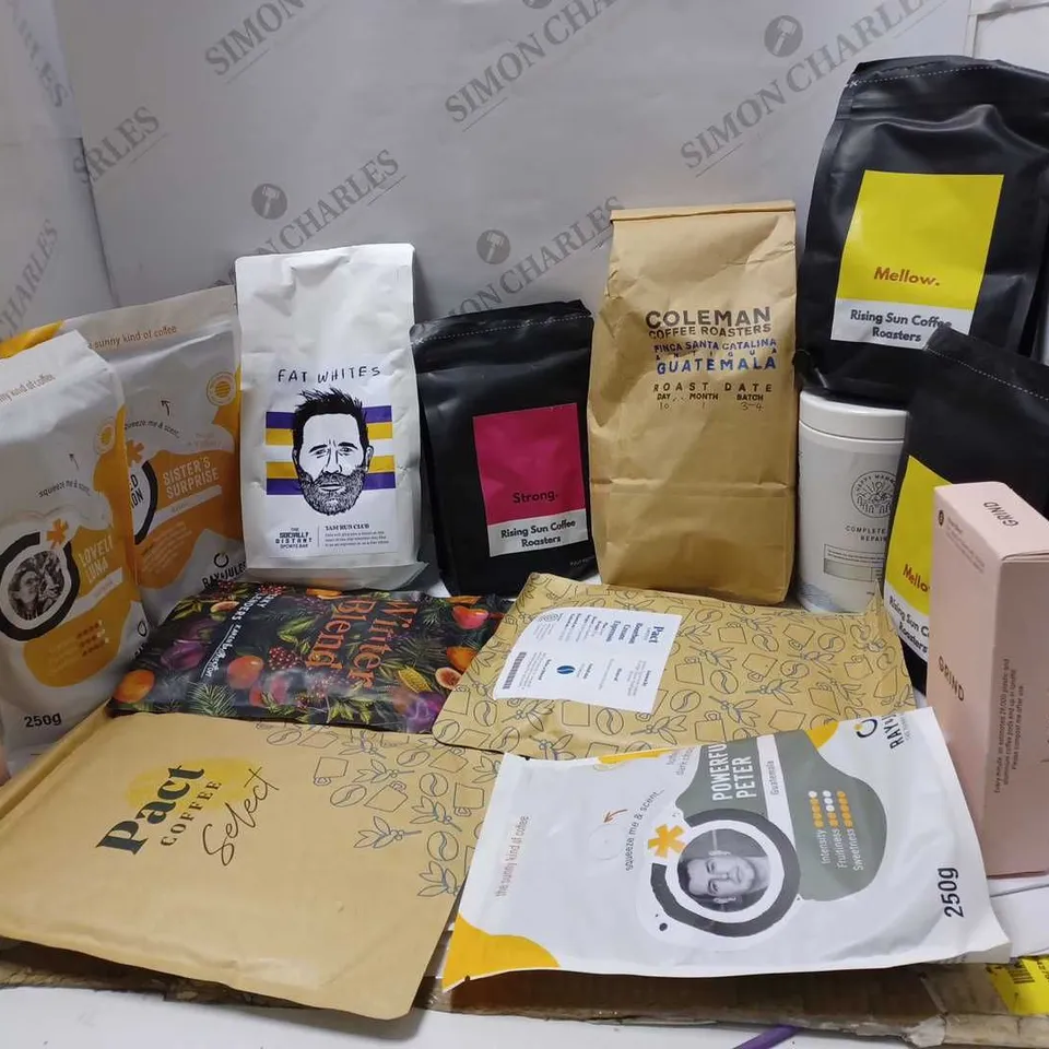 LOT OF APPROXMATELY 16 ITEMS TO INCLUDE HAPPY MAMMOTH COMPLETE GUT REPAIR (360g), MELLOW RISING SUN COFFEE ROASTERS, PACT COFFEE MIRAFLORES MEDIUM-DARK ROAST (250g), ETC