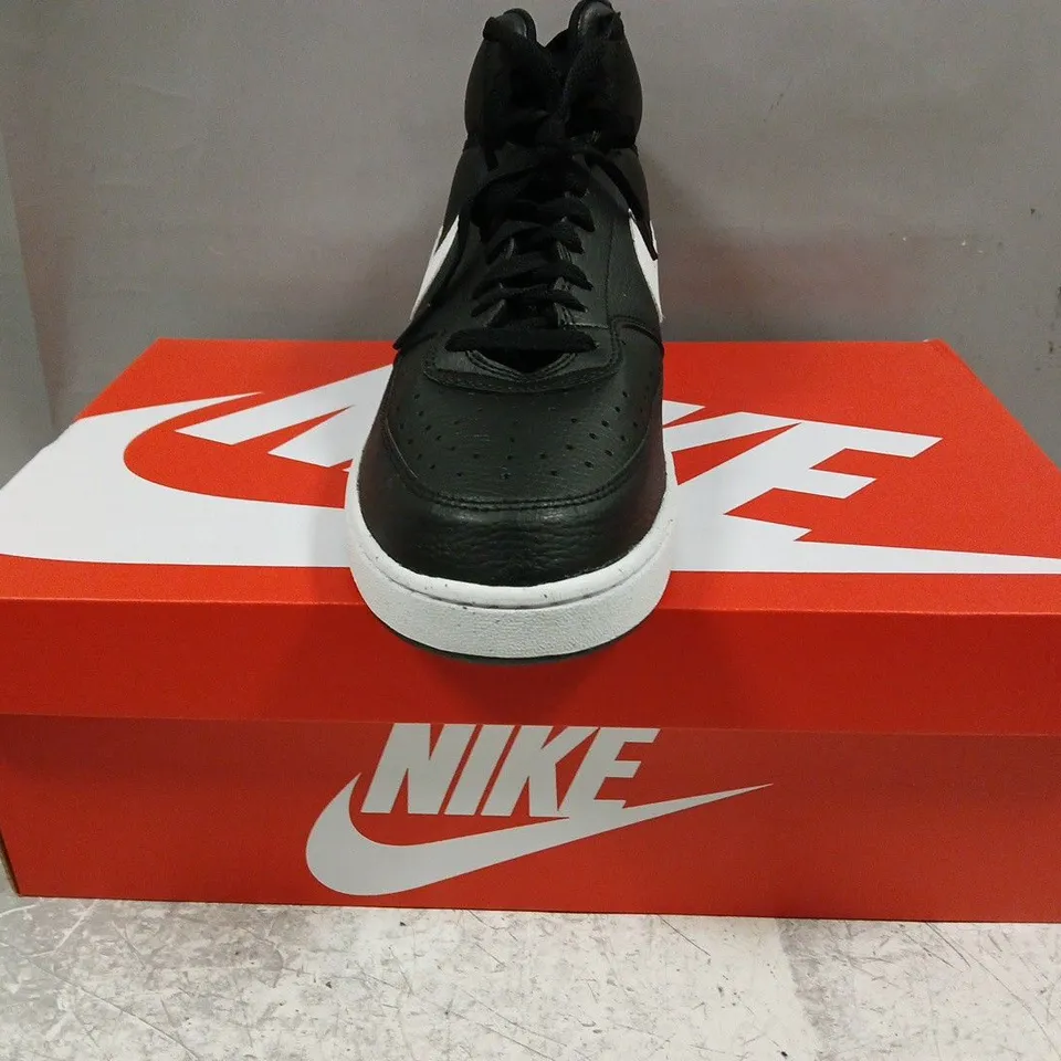 BOXED PAIR OF NIKE COURT VISION MID SHOES IN BLACK/WHITE SIZE UK 11