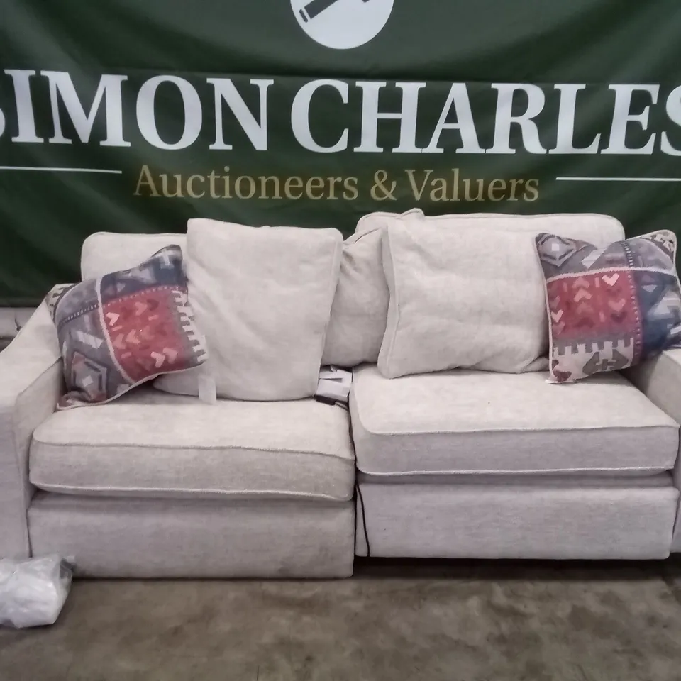 QUALITY DESIGNER COOPER DISPLAY 3 SEATER POWER RECLINER SOFA - CHUNKI NATURAL / SCATTERS MODASA MULTI