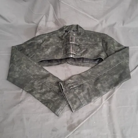 JADED LONDON ULTRA CROPPED SHRUG JACKET IN FAUX LEATHER SIZE L