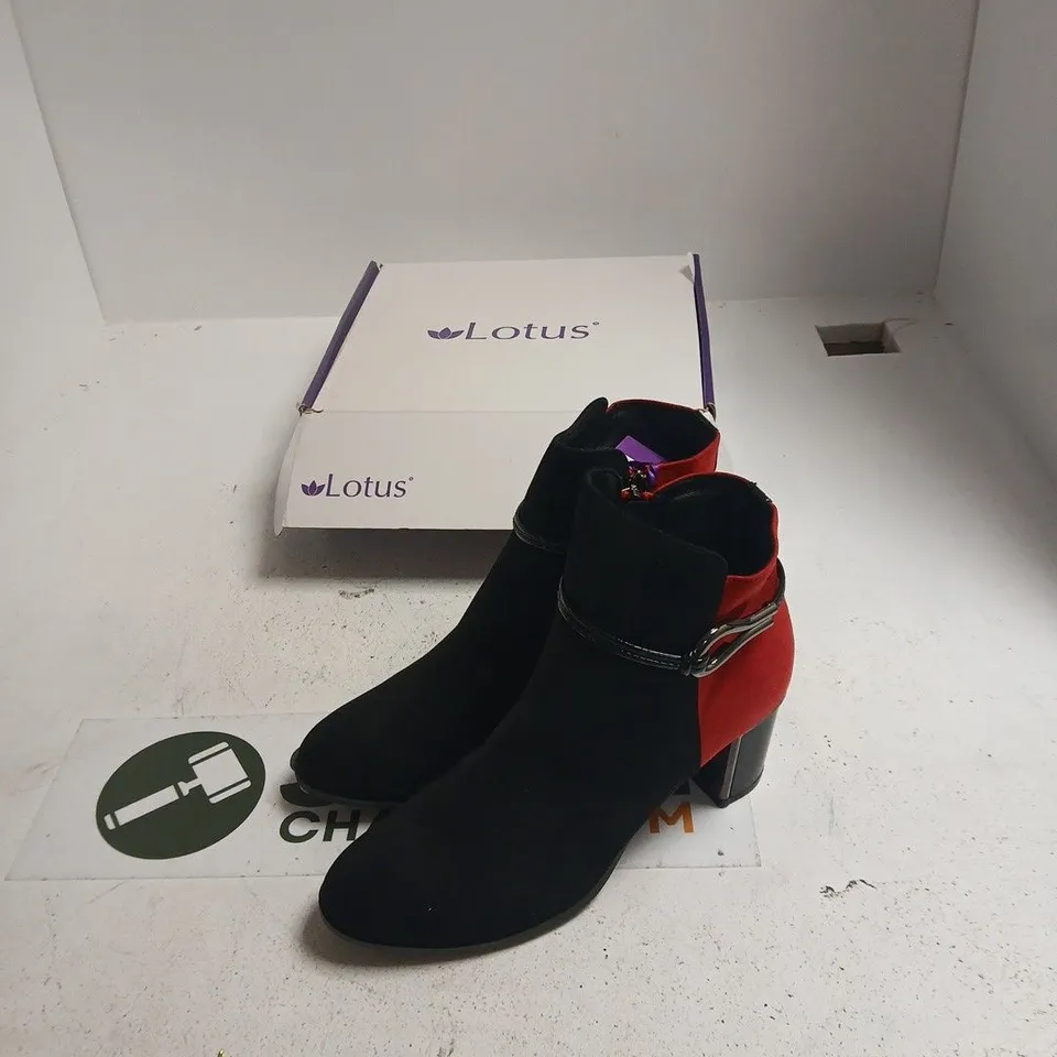 LOTUS EBONY ULB401 WOMEN'S ANKLE BOOTS - RED/BLACK UK 8