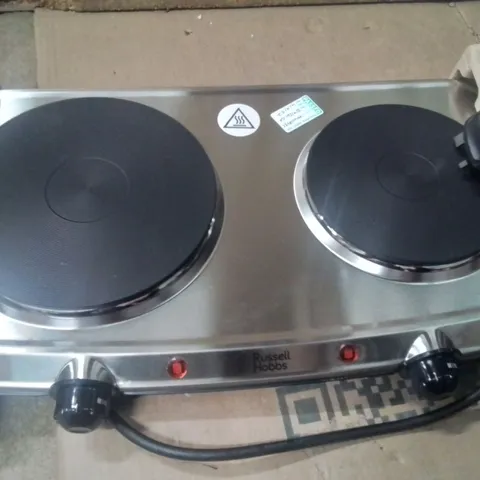 BOXED RUSSELL HOBBS DOUBLE HOT PLATE, STAINLESS STEEL, 2 CAST IRON PLATES, 1500W 15199