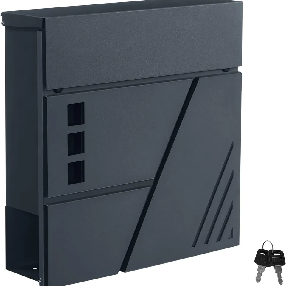 BOXED SONGMICS WALL-MOUNTED LETTER BOX WITH VIEWING WINDOW FOR FRONT DOOR WITH LOCK AND KEYS - ANTHRACITE